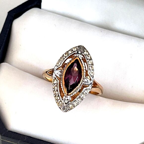 Vintage Ring Size 5 Amethyst Austrian Crystal 18K Gold Plate Mid-Century MCM 14F - Picture 11 of 16